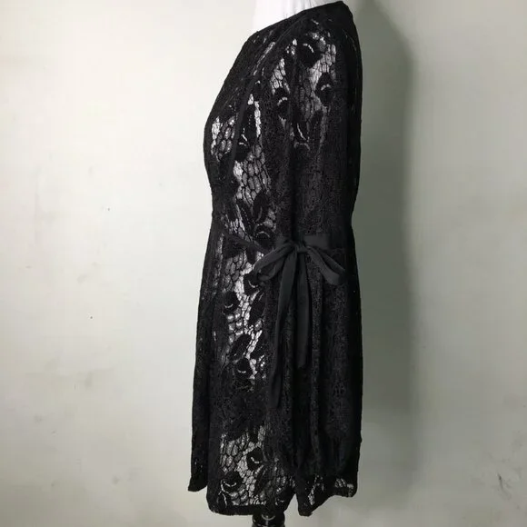 New Free People Women's Black Boho Lace Long Sleeve Dress Size Small - Picture 7 of 15